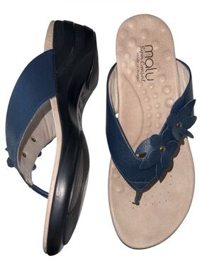 Malu Super Comfort Blue Floral Thong Wedge‎ Sandals Womens US 9 EUR 40